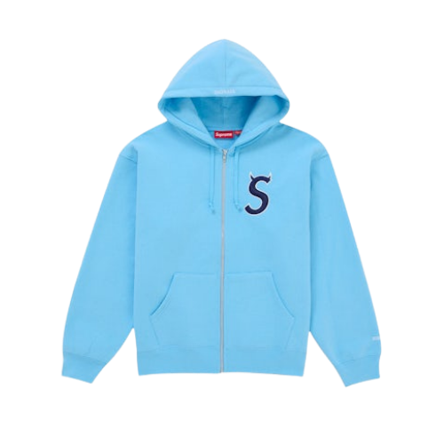 Overkicks - Supreme Devil's Logo Zip Up Hooded Sweatshirt Light Blue (SUPREME-DEVIL-S-LOGO-ZIP-UP-HOODED-SWEATSHIRT-LIGHT-BLUE) - vista frontal