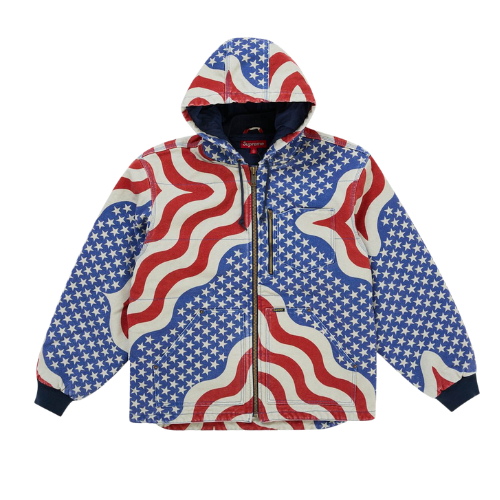 Overkicks - Supreme Flag Quilted Hooded Work Jacket Multicolor (SUPREME-FLAG-QUILTED-HOODED-WORK-JACKET-MULTICOLOR) - vista frontal