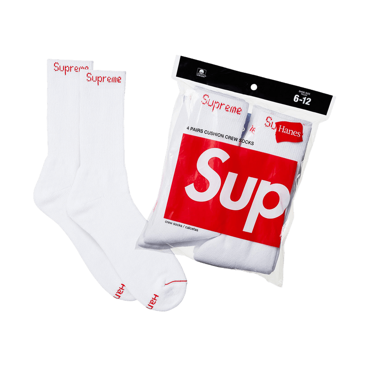 Overkicks - Supreme Hanes Crew Socks (4 Pack) White (99HAA26-WHITE) - vista frontal