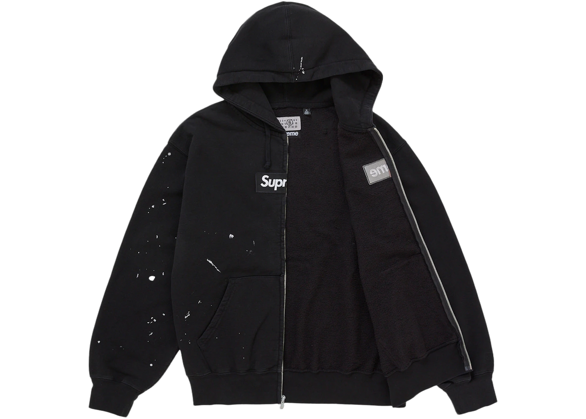 Overkicks - Supreme MM6 Maison Margiela Box Logo Zip Up Hooded Sweatshirt Black
