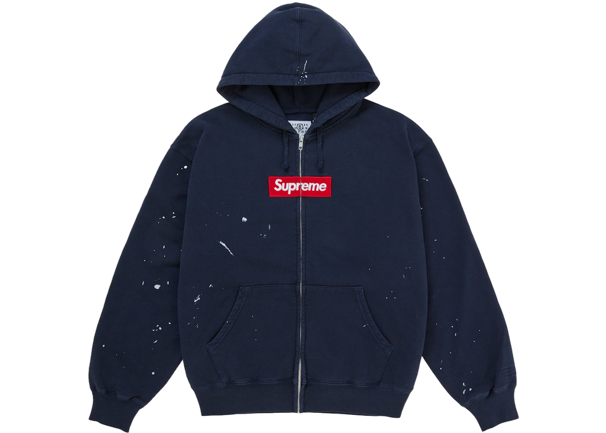 Overkicks - Supreme MM6 Maison Margiela Box Logo Zip Up Hooded Sweatshirt Navy