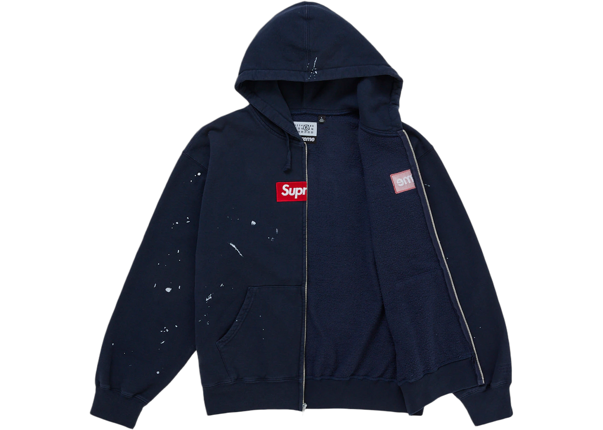 Overkicks - Supreme MM6 Maison Margiela Box Logo Zip Up Hooded Sweatshirt Navy