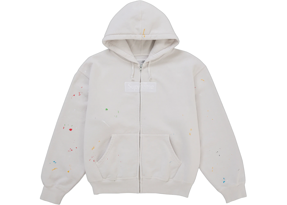 Overkicks - Supreme MM6 Maison Margiela Box Logo Zip Up Hooded Sweatshirt White
