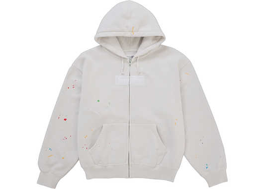 Overkicks - Supreme MM6 Maison Margiela Box Logo Zip Up Hooded Sweatshirt White