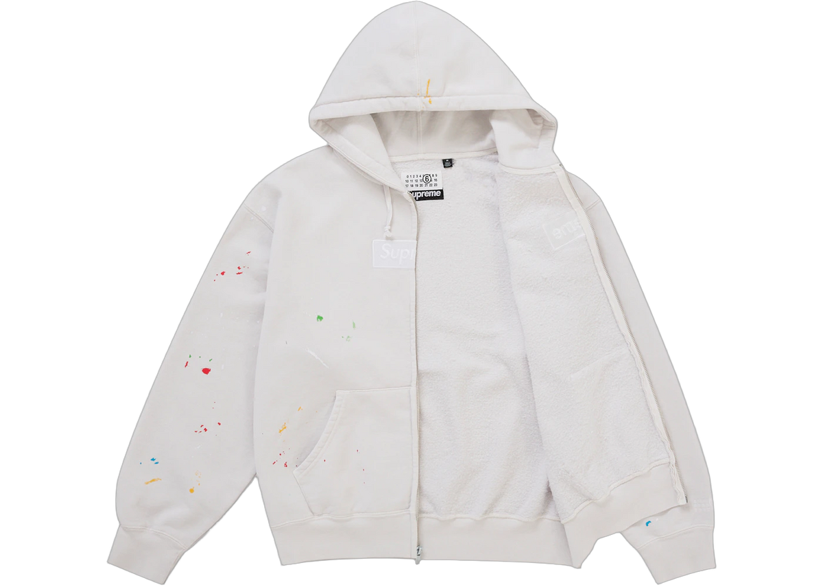 Overkicks - Supreme MM6 Maison Margiela Box Logo Zip Up Hooded Sweatshirt White