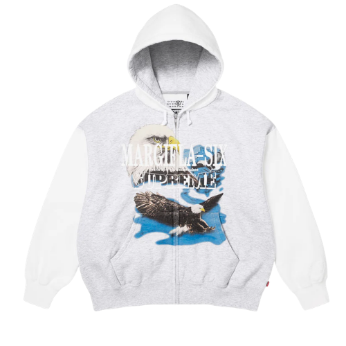Overkicks - Supreme MM6 Maison Margiela Eagle Zip Up Hooded Sweatshirt White (SUPREME-MM6-MAISON-MARGIELA-EAGLE-ZIP-UP-HOODED-SWEATSHIRT-WHITE) - vista frontal
