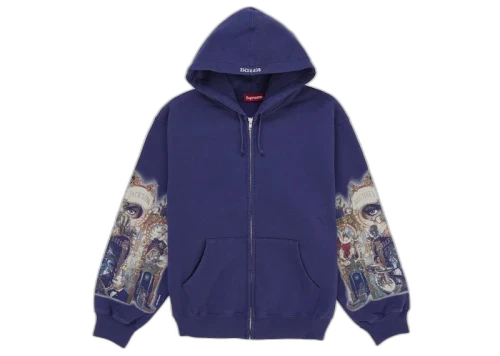 Overkicks - Supreme Michael Jackson Dangerous Zip Up Hooded Sweatshirt Washed Navy (SUPREME-MICHAEL-JACKSON-DANGEROUS-ZIP-UP-HOODED-SWEATSHIRT-WASHED-NAVY) - vista frontal
