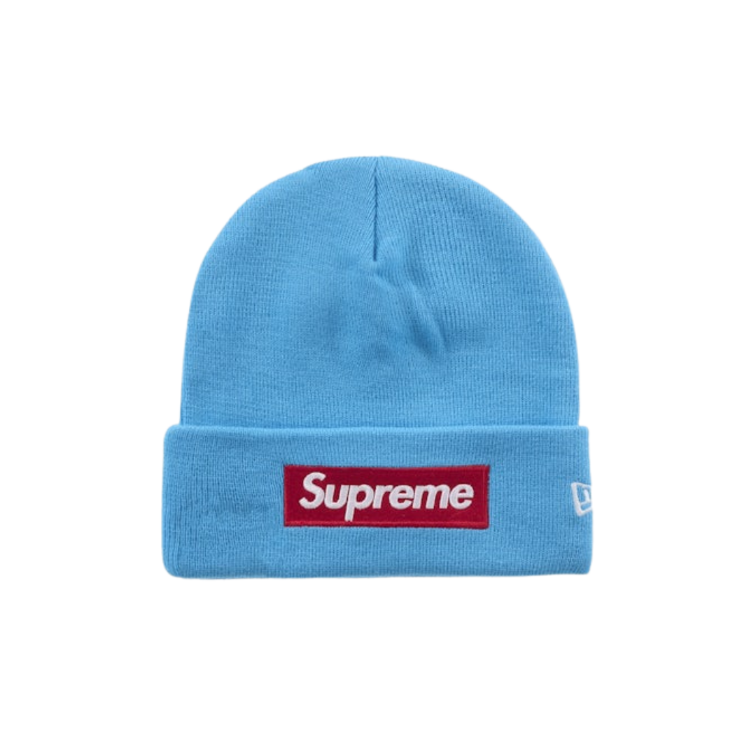 Overkicks - Supreme New Era Box Logo Beanie (FW25) Cyan (SUPREME-NEW-ERA-BOX-LOGO-BEANIE-FW25-BLUE) - vista frontal