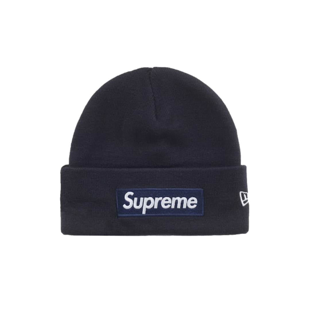 Overkicks - Supreme New Era Box Logo Beanie (FW25) Navy (SUPREME-NEW-ERA-BOX-LOGO-BEANIE-FW25-NAVY) - vista frontal