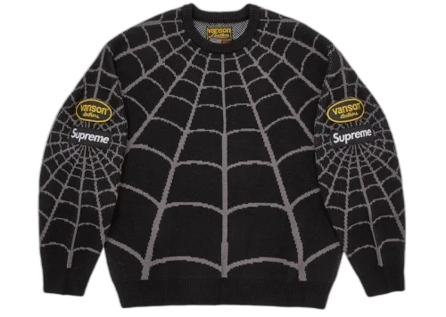 Overkicks - Supreme Vanson Leathers Spider-Man Sweater Black (SUPREME-VANSON-LEATHERS-SPIDER-MAN-SWEATER-BLACK) - vista frontal