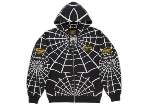 Overkicks - Supreme Vanson Leathers Spider-Man Zip Up Hooded Sweatshirt Black (SUPREME-VANSON-LEATHERS-SPIDER-MAN-ZIP-UP-HOODED-SWEATSHIRT-BLACK) - vista frontal