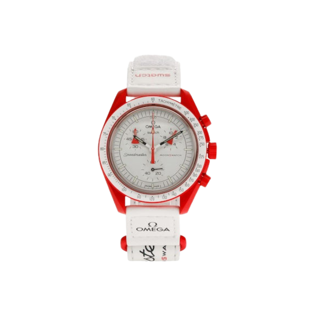 Overkicks - Swatch x Omega Bioceramic Moonswatch Mission to Mars (SO33R100) - vista lateral