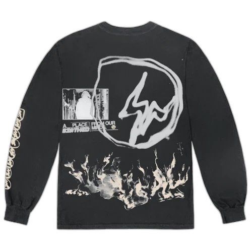 Overkicks - Travis Scott Cactus Jack For Fragment Logo L/S T-shirt Washed Black (TRAVIS-SCOTT-CACTUS-JACK-FOR-FRAGMENT-LOGO-L-S-T-SHIRT-WASHED-BLACK) - vista frontal
