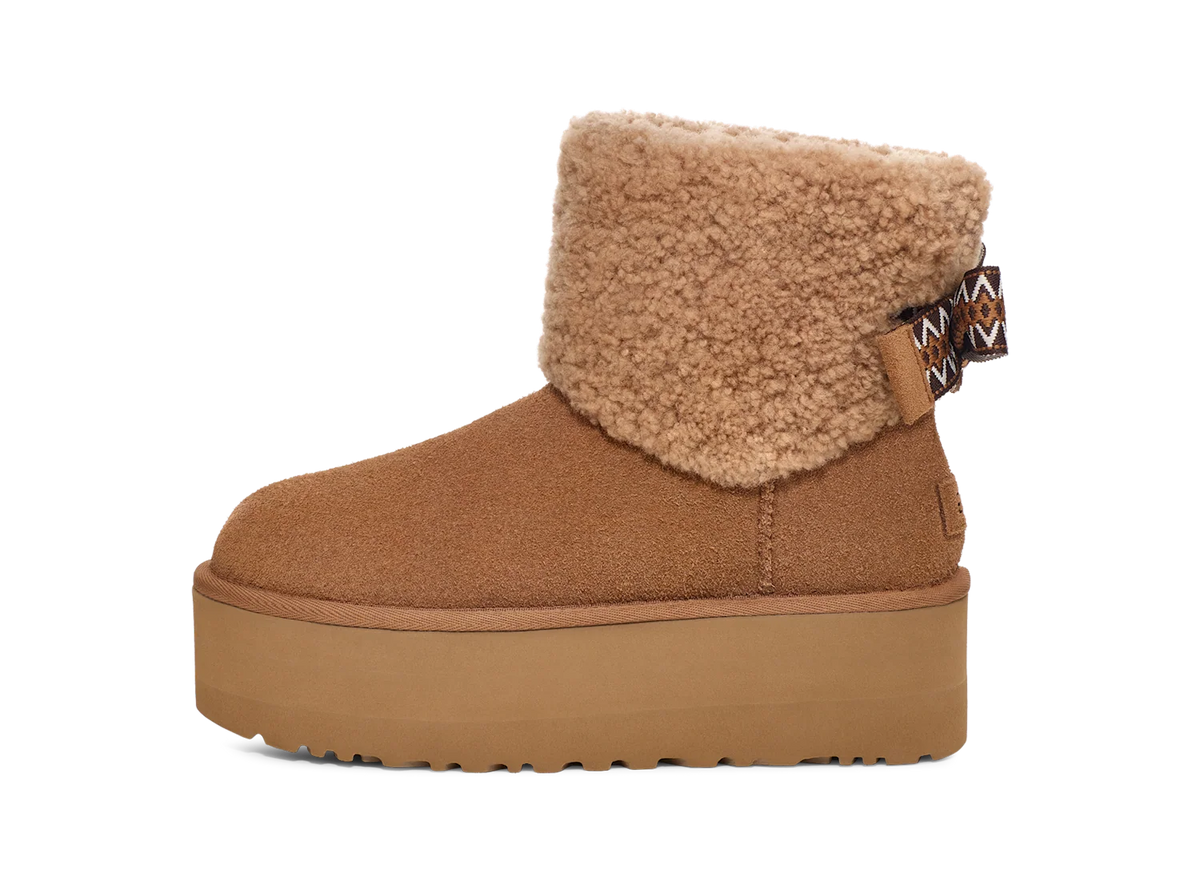 Overkicks - UGG Classic Mini Maxi Curly Boot Chestnut (Womens) (1158267-CHE) - vista trasera