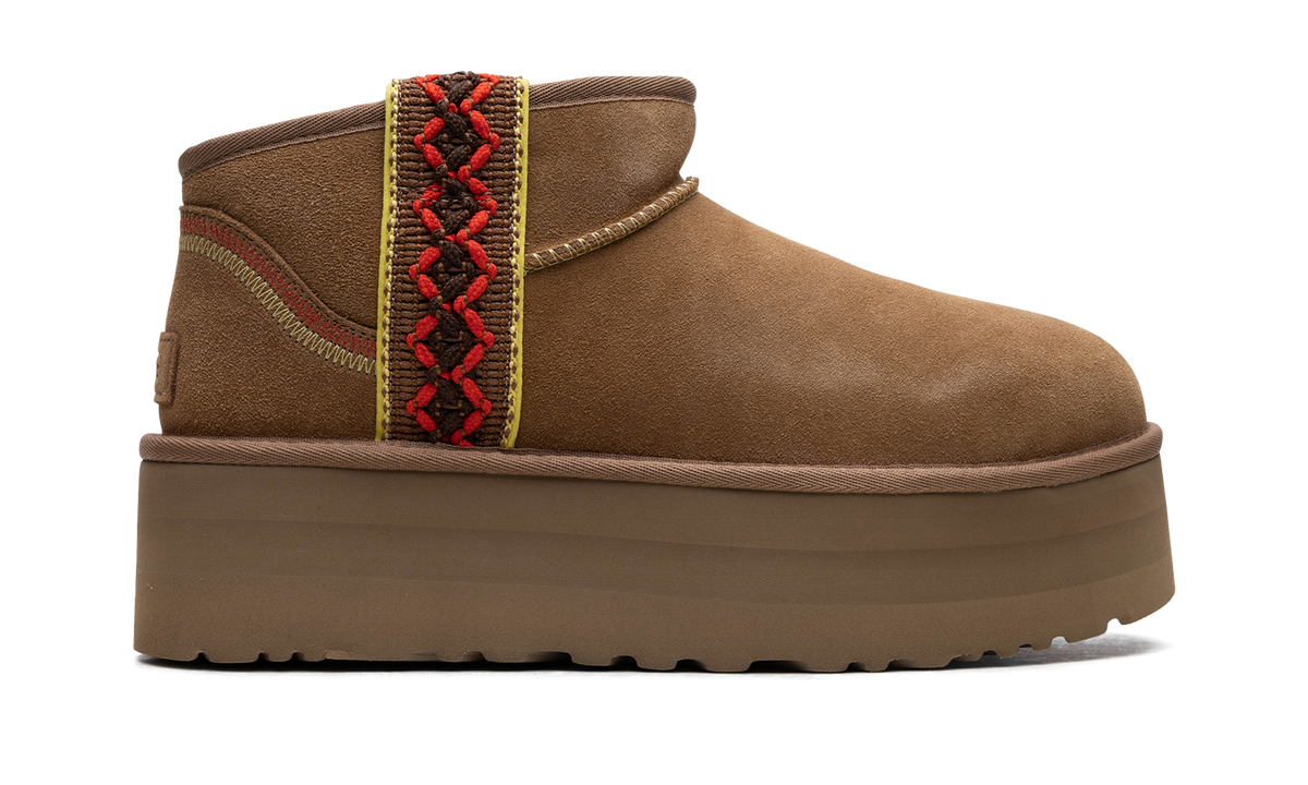 Overkicks - UGG Classic Ultra Mini Braid Boot Chestnut (Womens) (1138491-CHE) - detalle talon