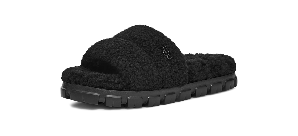Overkicks - UGG Cozetta Curly Slide Black (Womens) (1130838-BLK) - vista trasera