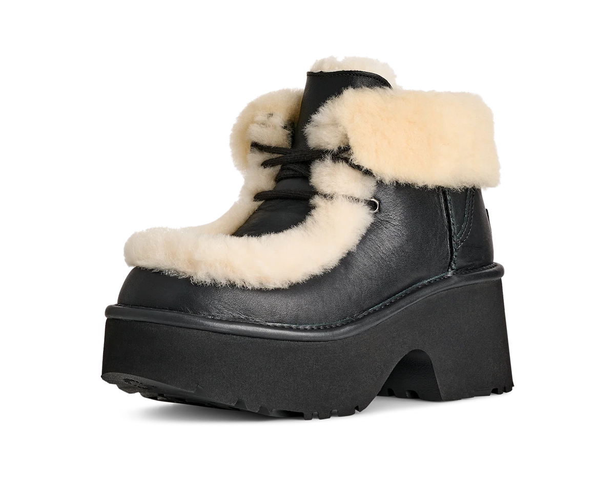 Overkicks - UGG Esmee Leather Lace Up Boot Black (Womens) (1176110-BLK) - vista trasera