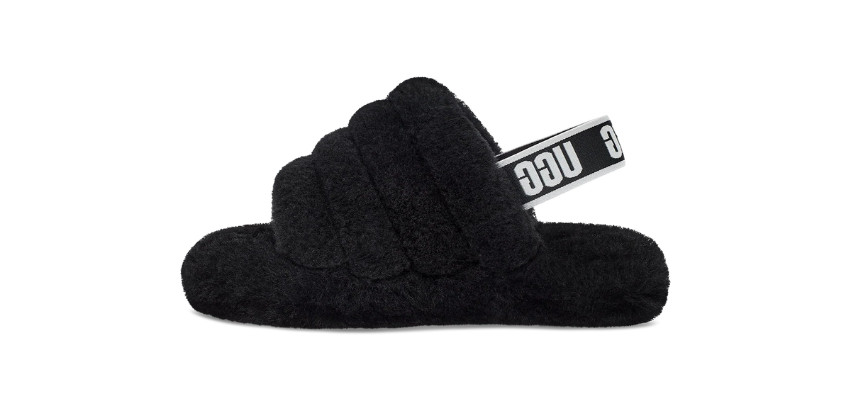 Overkicks - UGG Fluff Yeah Slide Black (Kids) (1098494K-BLK) - vista lateral