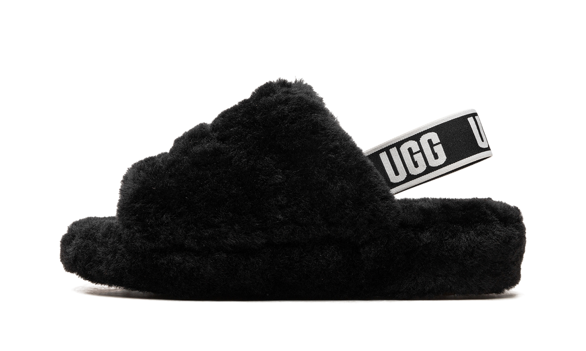 Overkicks - UGG Fluff Yeah Slide Black (Womens) (1095119-BLK) - vista lateral