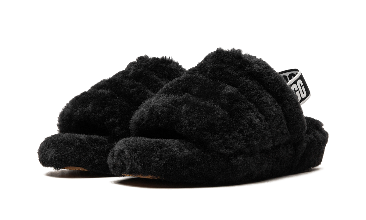 Overkicks - UGG Fluff Yeah Slide Black (Womens) (1095119-BLK) - vista trasera