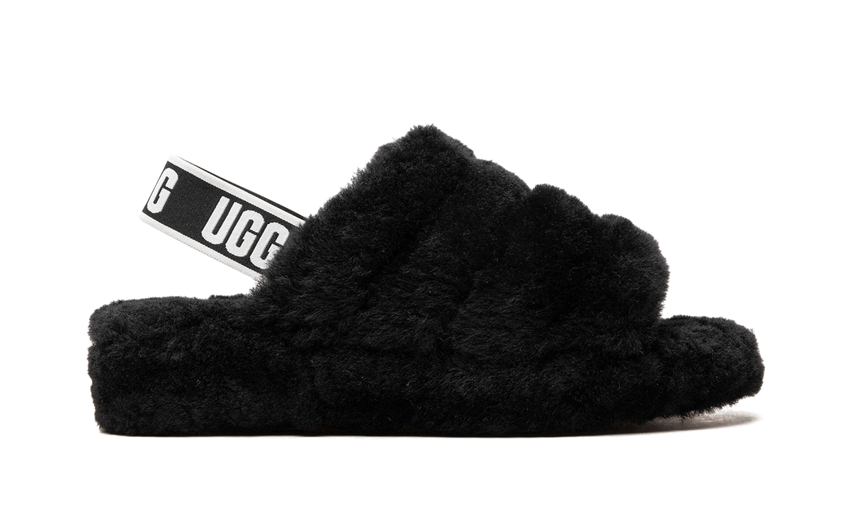 Overkicks - UGG Fluff Yeah Slide Black (Womens) (1095119-BLK) - detalle talon