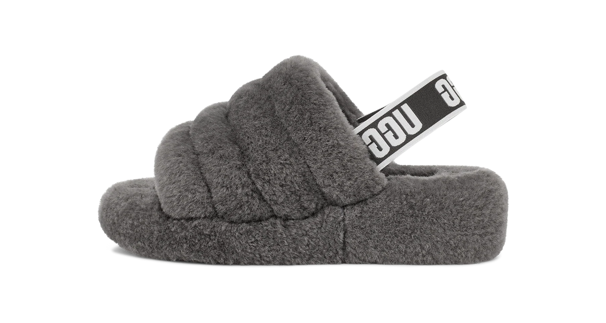Overkicks - UGG Fluff Yeah Slide Charcoal (Womens) (1095119-CHRC) - vista lateral