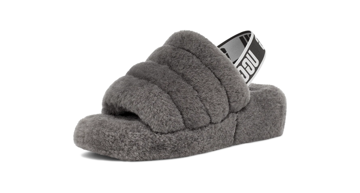 Overkicks - UGG Fluff Yeah Slide Charcoal (Womens) (1095119-CHRC) - vista trasera