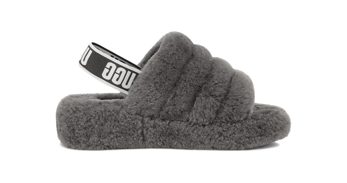 Overkicks - UGG Fluff Yeah Slide Charcoal (Womens) (1095119-CHRC) - par completo