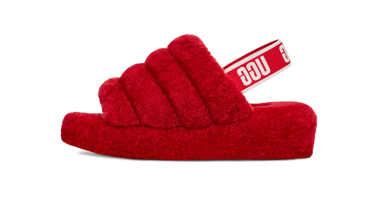 Overkicks - UGG Fluff Yeah Slide Ribbon Red (Womens) (1095119-RBRD) - vista lateral