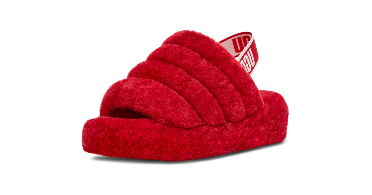 Overkicks - UGG Fluff Yeah Slide Ribbon Red (Womens) (1095119-RBRD) - vista trasera