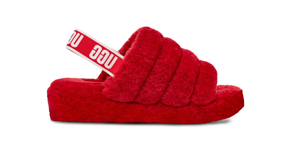 Overkicks - UGG Fluff Yeah Slide Ribbon Red (Womens) (1095119-RBRD) - par completo