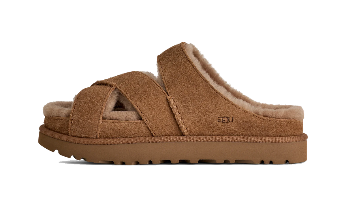 Overkicks - UGG Greenport Cross Strap Slide Chestnut (Womens) (1178470-CHE) - vista lateral