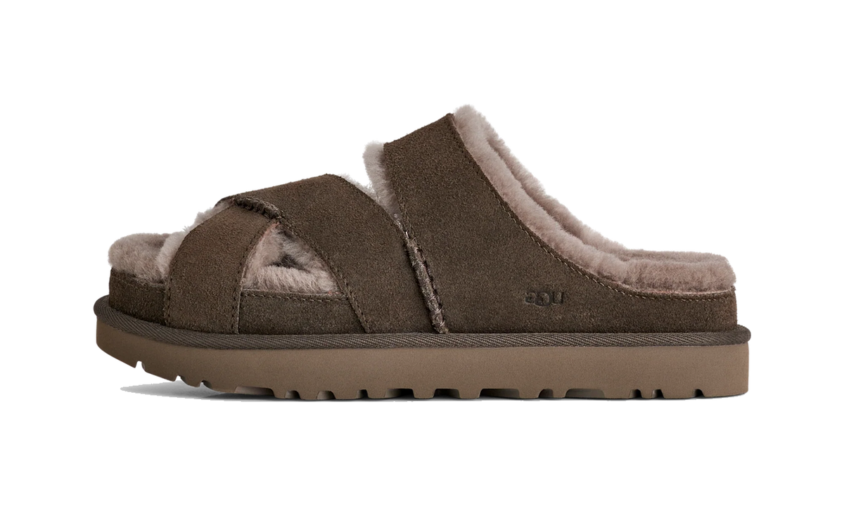 Overkicks - UGG Greenport Cross Strap Slide Dense Smoke (Womens) (1178470-DNSS) - vista lateral