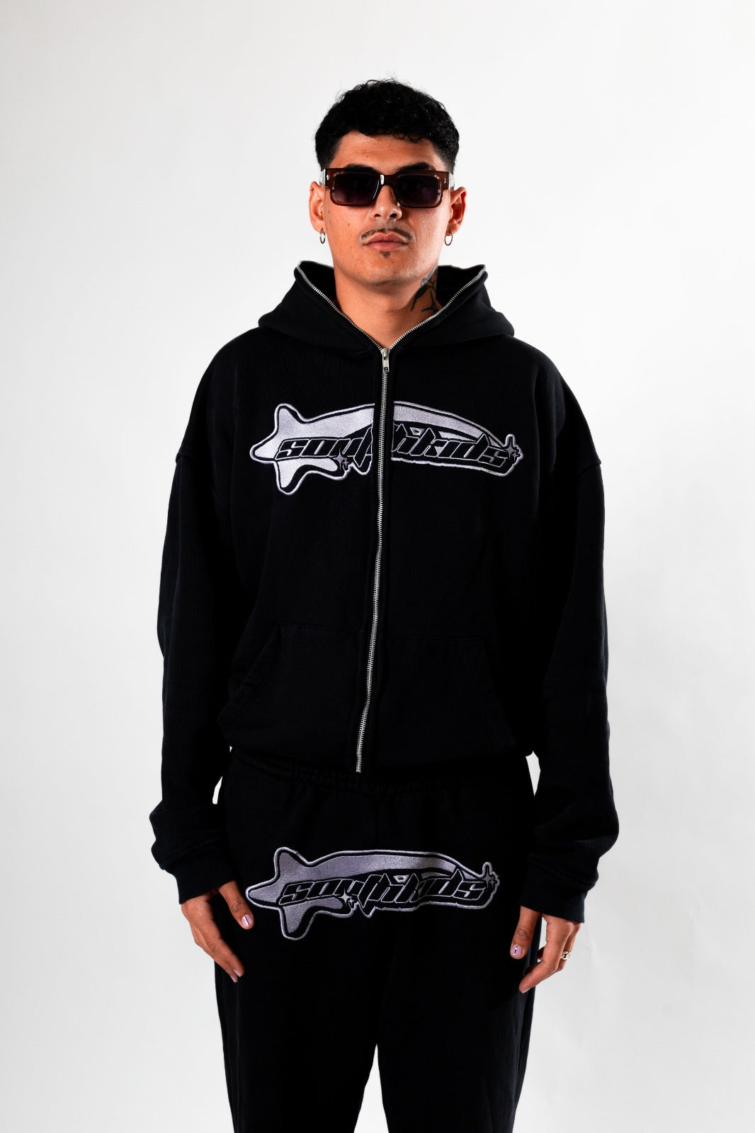 Luxury Star Black White Zip Up Hoodie