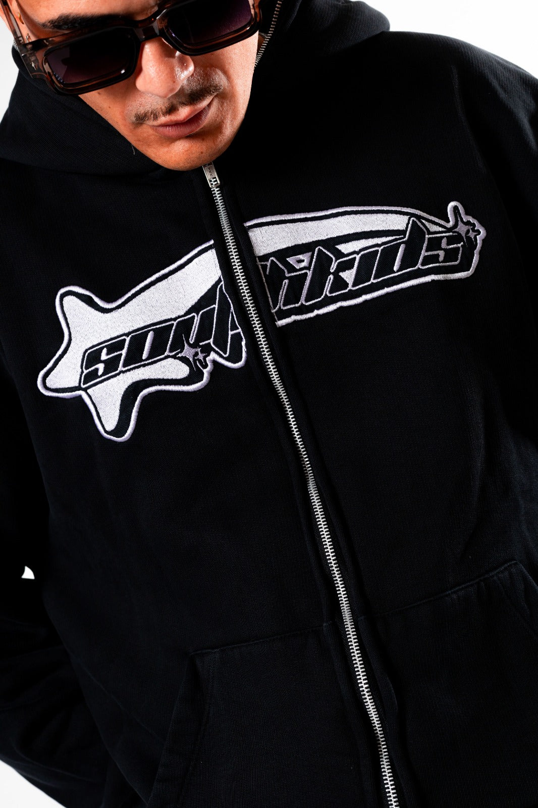 Luxury Star Black White Zip Up Hoodie