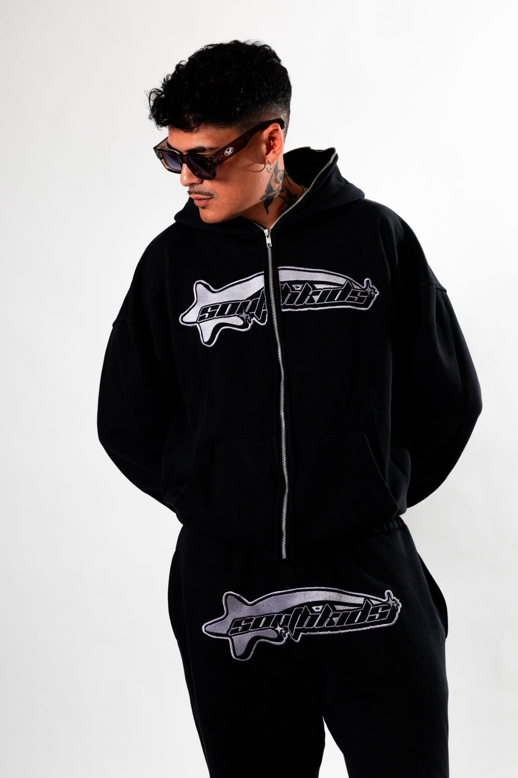 Luxury Star Black White Zip Up Hoodie