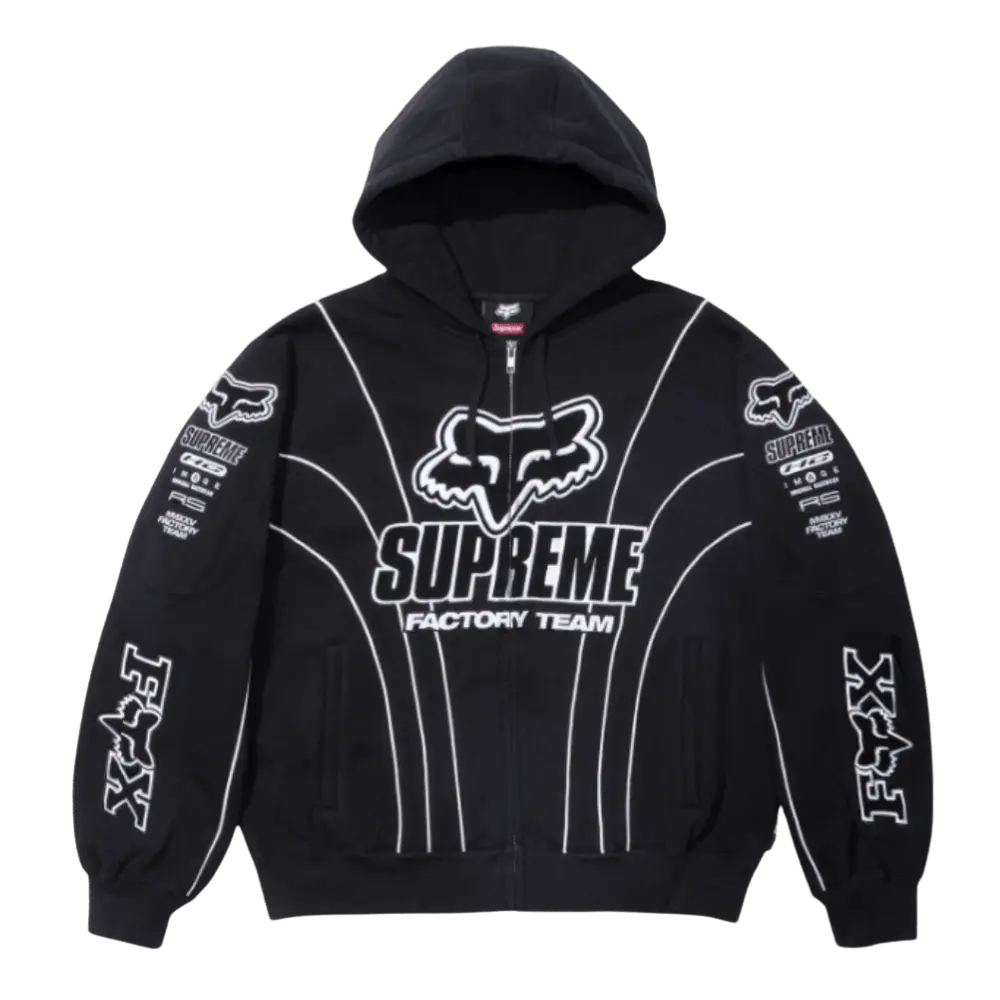 Supreme Fox Racing Zip Up Hooded Sweatshirt Black