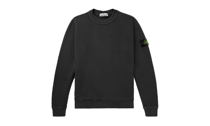 Stone Island Logo Appliquéd Mélange Cotton Jersey Sweatshirt Black