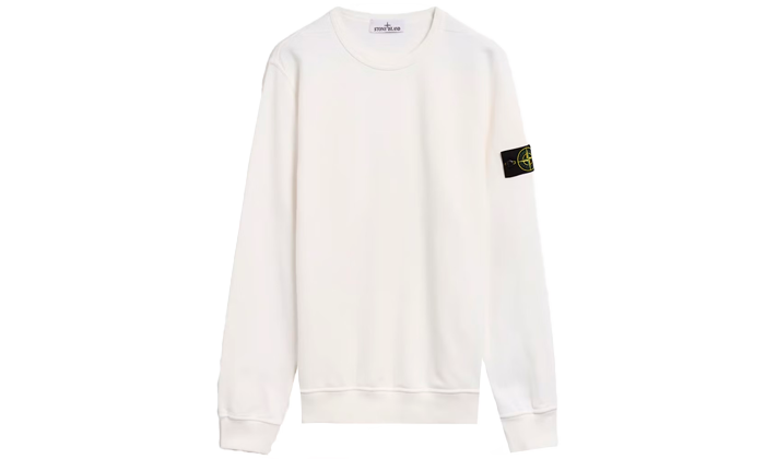 Felpa girocollo Stone Island in pile tinto in capo, bianca